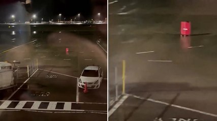 Storm Isha: Runaway suitcase blown across Edinburgh Airport tarmac