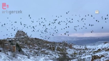 Kapadokya kar örtüsü ile bir başka güzel