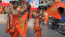 Shilpa Shetty In A Saffron Saree With A Saffron Flag Hails ''Jai Shri Ram