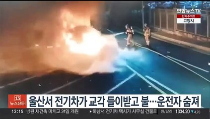 울산서 전기차 교각 들이받고 불…운전자 숨져