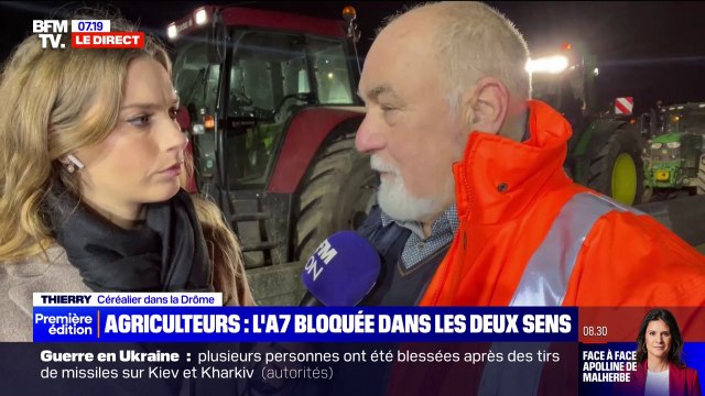 Colère des agriculteurs: le blocage de l'A7 se poursuit, plus de 20km de bouchons déjà recensés