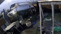 Trampoline uprooted and flipped across garden by powerful winds in Scotland