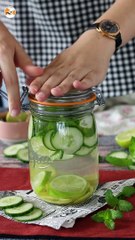 Homemade flavored water with cucumber, lime, mint and ginger