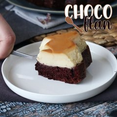 Choco flan, the perfect combination of a soft chocolate cake and a vanilla caramel flan