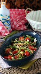 Ensalada de espárragos, queso feta y nueces