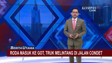 Roda Masuk Got, Truk Kontainer Sempat Buat Jalan Raya Condet Macet Parah!