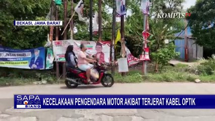 Download Video: Pengendara Motor di Bekasi Kecelakaan Akibat Terjerat Kabel Optik