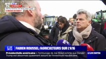 Fabien Roussel échange avec des agriculteurs sur l'A16, au niveau de Beauvais