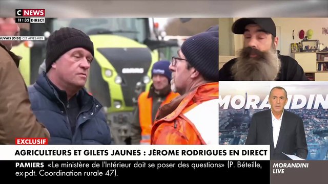 EXCLU - Agriculteurs en colère - Le gilet jaune Jérôme Rodrigues dans Morandini Live : La convergence vers cette colère est aujourd'hui unificatrice - Regardez
