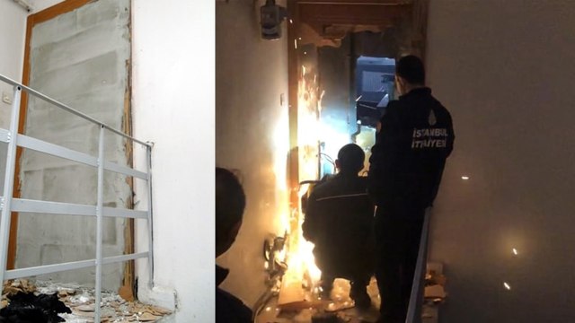 Boşaltılan binadaki dairesine hırsızın yerleştiğini öne süren ev sahibi kapıya duvar ördü