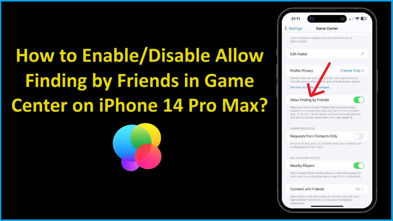 How to Enable/Disable Allow Finding by Friends in Game Center on iPhone 14 Pro Max?
