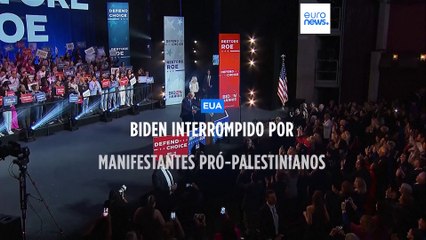 Comício de Biden sobre aborto interrompido por manifestantes pró-Palestina