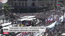 Trabajadores protestan y participan en primer paro general contra Milei en Argentina