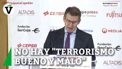 Feijóo: "Una línea roja no cambia de un día para otro. No hay terrorismo bueno y malo"