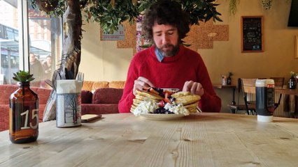 Watch as we take on epic pancake challenge completed by Gladiators star Giant