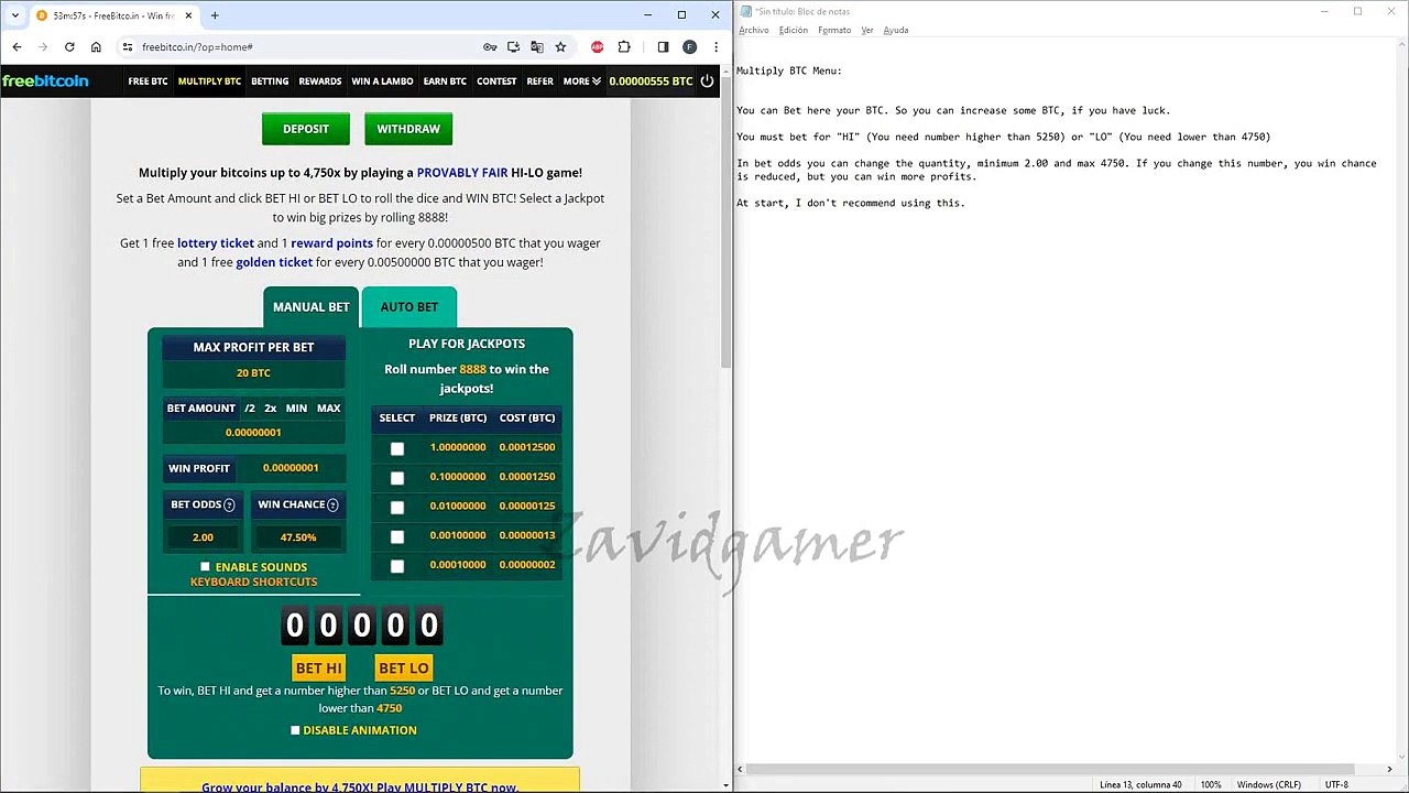 Earn BTC with 1 click with FreeBitcoin! Con marca Agua