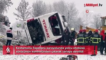 Kastamonu'da otobüs devrildi! Ekipler olay yerinde