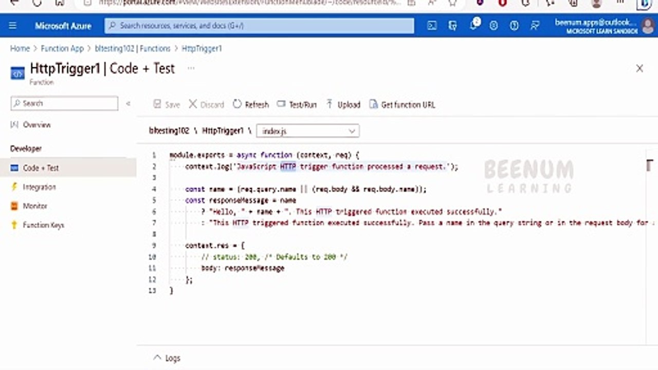4 Define Integration req res in Azure Function