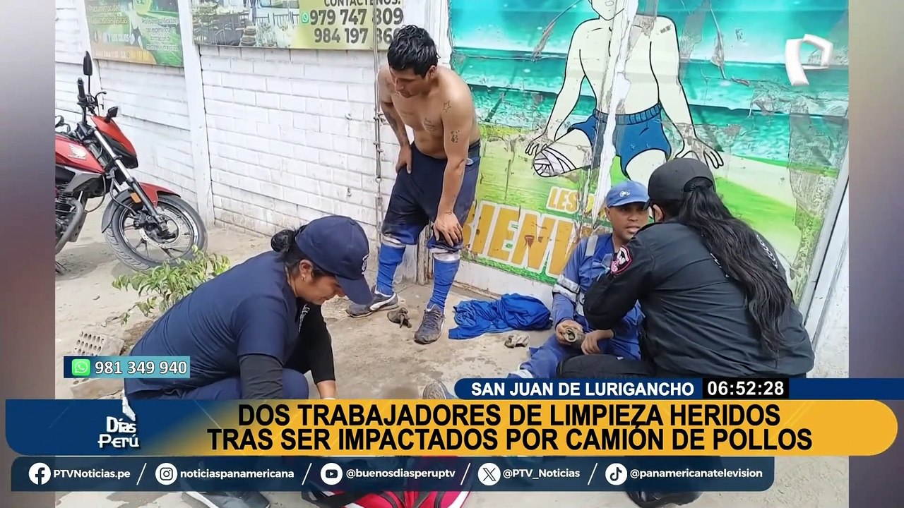 SJL: dos trabajadores de limpieza terminan heridos tras ser impactados por camión de pollos