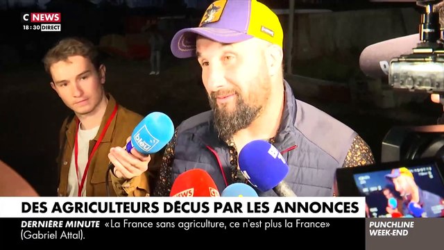 Colère des agriculteurs - Regardez Jérôme Bayle, l'éleveur qui a lancé le mouvement de blocage de l'A64 qui se dit satisfait par les annonces de Gabriel Attal