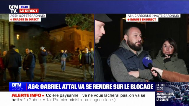 C'est un début, mais ce n'est pas encore terminé : Des agriculteurs mobilisés sur l'autoroute A64 (Haute-Garonne) réagissent aux annonces de Gabriel Attal