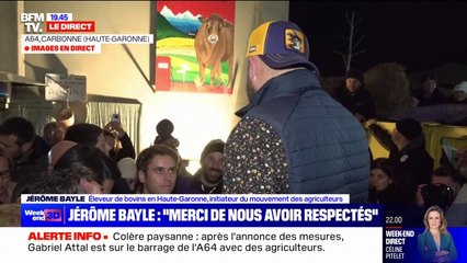 Download Video: Mobilisation des agriculteurs: Jérôme Bayle, éleveur de bovins et figure du mouvement, remercie Gabriel Attal de les 