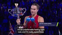 Sabalenka 'speechless' after retaining Australian Open trophy