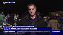 François Ruffin, député LFI de la Somme, en visite sur le point de blocage des agriculteurs sur l'A9, veut un 