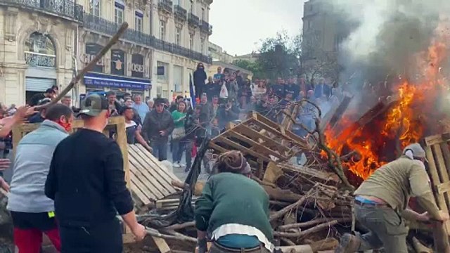 en France : Colère des agriculteurs devant la préfecture de Montpellier. Près de 600 véhicules dont 315 tracteurs bloquent le centre-ville.