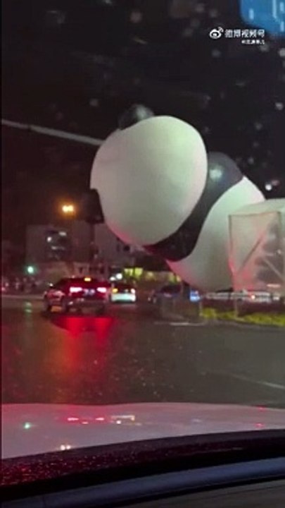 Un très gros panda gonflable s'évade