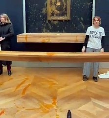 Descargar video: Activistas climáticas arrojan sopa sobre cristal de la 'Mona Lisa' en el Louvre