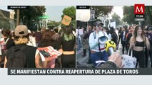Manifestantes protestan en la CdMx contra la reapertura de la Plaza de Toros