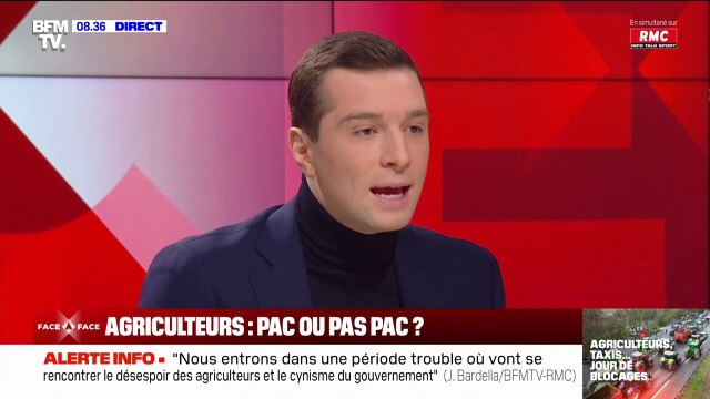 Colère des agriculteurs: L'écologie, oui, mais l'écologie punitive, non affirme Jordan Bardella