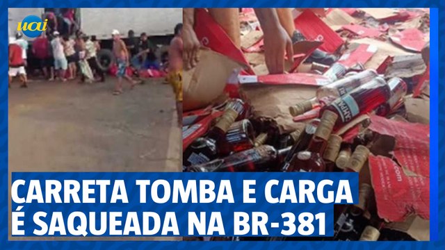 Carreta tomba e carga de cerveja é saqueada, na BR-381