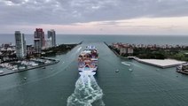World’s largest cruise ship departs Miami for maiden voyage in impressive drone footage