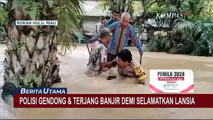 Detik-Detik Polisi Terjang Banjir dengan Arus Deras Demi Selamatkan Lansia