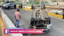 Taxi de aplicación se vuelca sobre calzada Federalismo en Guadalajara