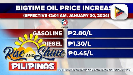 Halos P3 dagdag-presyo sa gasolina, epektibo na ngayong araw
