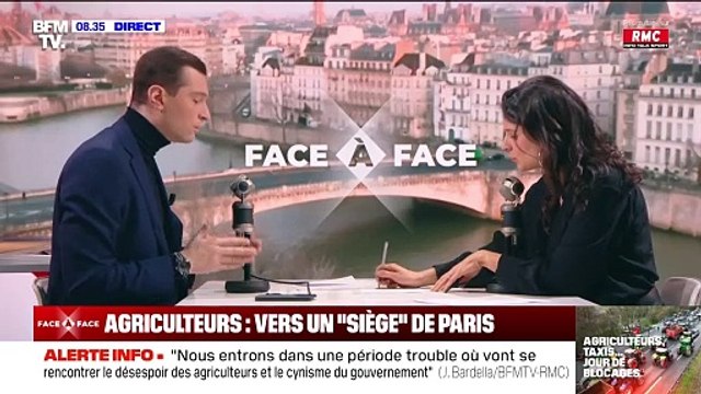 Apolline de Malherbe confronte son invité Jordan Bardella sur une de ses actions qu'elle juge schizophrène dans le Face à Face de BFMTV.