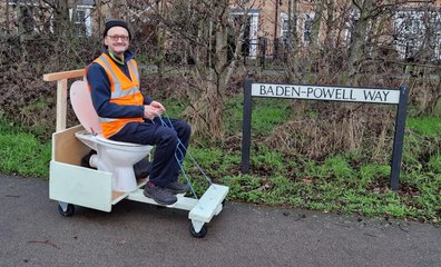Scouts navigate Baden Powell Way in Biggleswade on loo pans to raise money for Mafimbisa Care Point in Africa