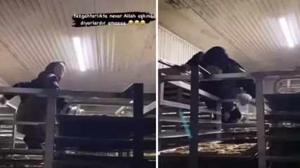 Düzce'de fırında tepki çeken görüntü... Çizmeleriyle kurabiye tepsilerinin takılı olduğu rafların üzerine çıktı