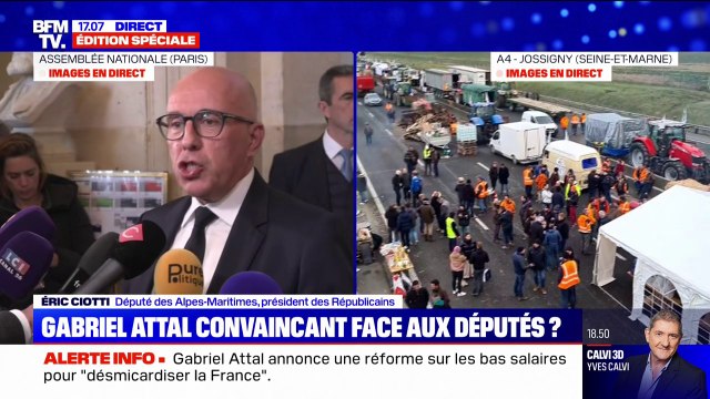 Déclaration de politique générale de Gabriel Attal: Je n'ai pas trouvé une vision à la hauteur de la gravité de la situation de notre pays , affirme Éric Ciotti (président des Républicains)