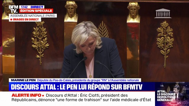 Déclaration de politique générale de Gabriel Attal: Je n'ai pas senti le grand souffle qui puisse emporter le pays vers des lendemains heureux , affirme Marine Le Pen (RN)