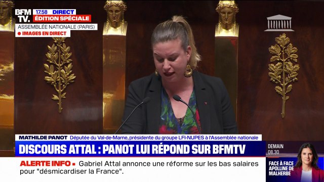 Déclaration de politique générale de Gabriel Attal: Vous n'avez ni la confiance de l'Assemblée, ni celle des citoyens , réagit Mathilde Panot (LFI)