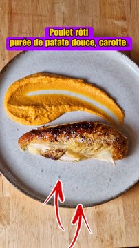 Poulet rôti et purée de patate douce et carotte #poulet #pouletroti #patatedouce #recette #cuisine #food #carotte #chef