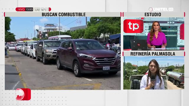 Largas filas de camiones cisternas esperando para descargar combustible en Palmasola