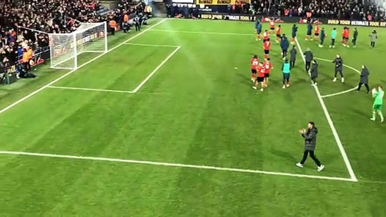 Luton Town celebrate beating Brighton 4-0