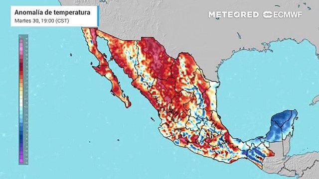 Anomalía de temperaturas en grados Celsius: efectos de lluvias y aire polar