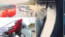 Otogarda iki otobüsün çarpıştığı kaza anına ait kamera görüntüleri ortaya çıktı