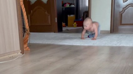 Little Toddler has a unique way of crawling around in the house